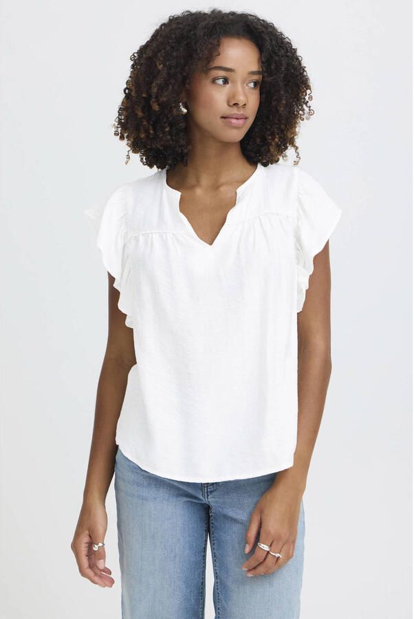 Ichi Blouse van viscosemix met ruches model 'HETTA'