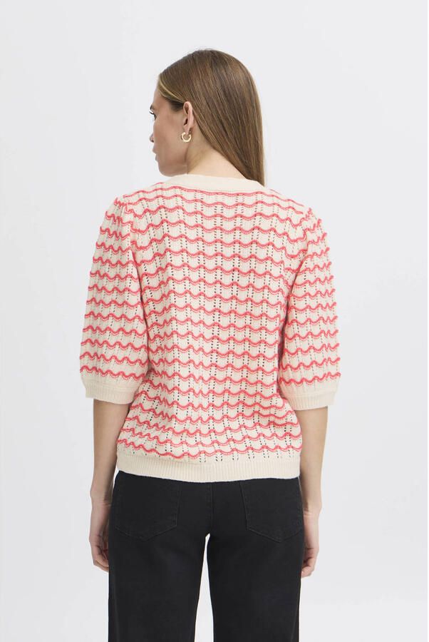 Ichi Geranium Gebreide Trui met Pofmouwen Red Dames