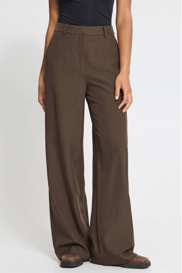 ICHI wide leg broek bruin