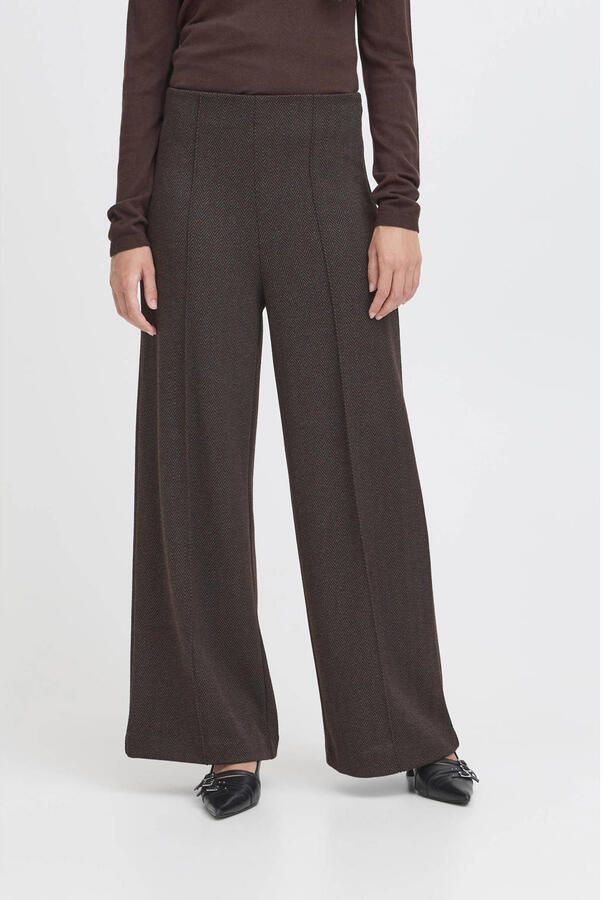 ICHI wide leg high waist broek bruin zwart - Foto 3