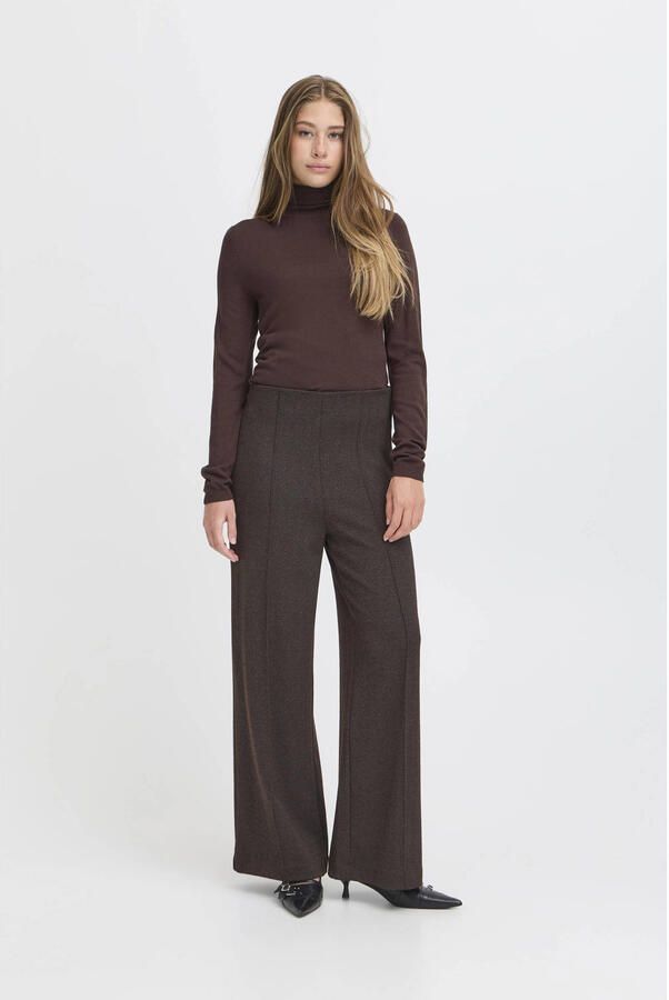 ICHI wide leg high waist broek bruin zwart