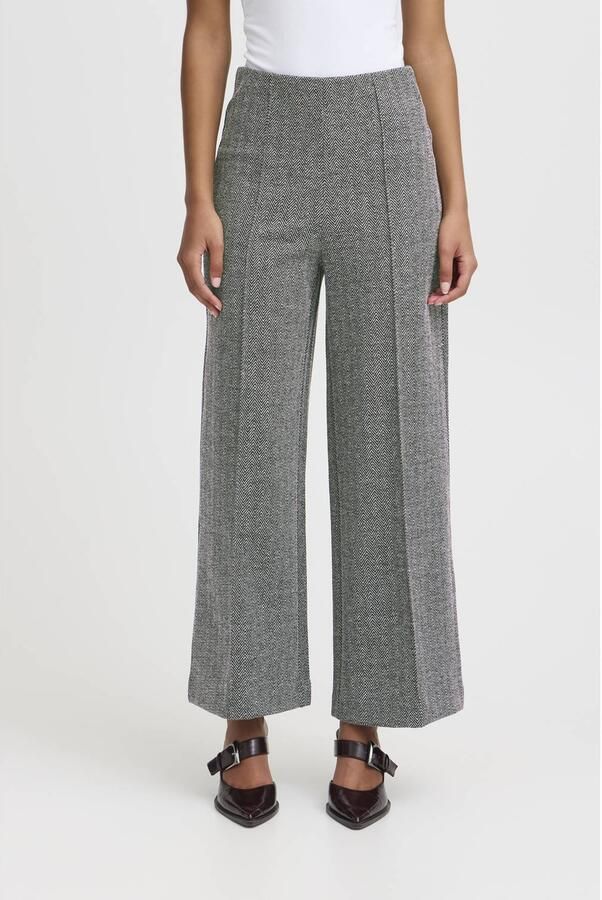 Ichi Herringbone Jacquard Broek Zwart Wit Gray Dames - Foto 3