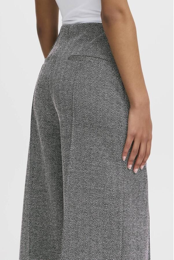 Ichi Herringbone Jacquard Broek Zwart Wit Gray Dames