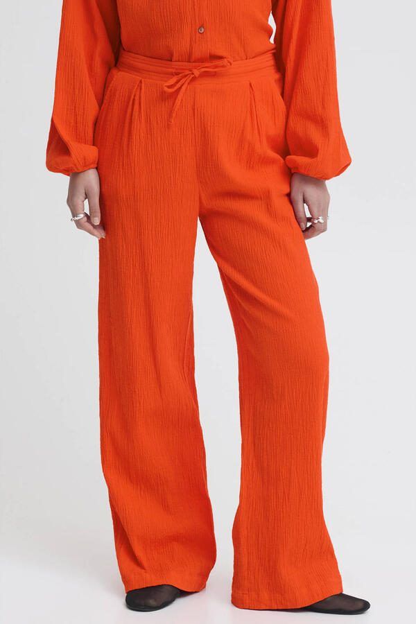 ICHI wide leg high waist casual broek donker oranje