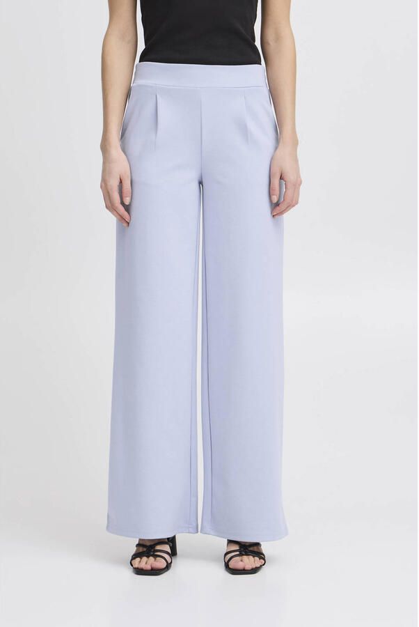ICHI wide leg high waist pantalon lichtblauw