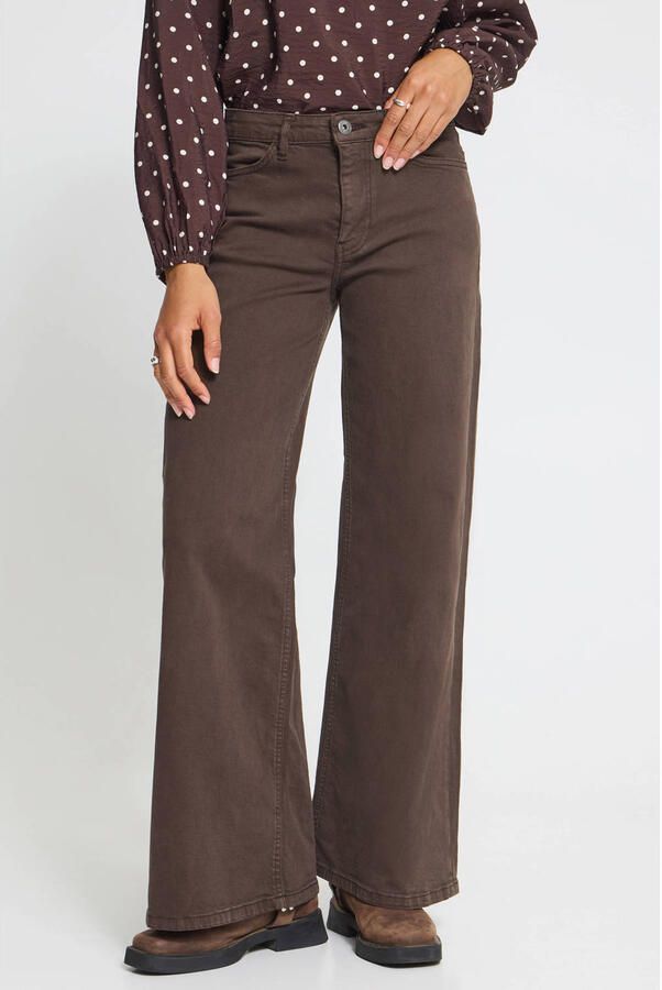 ICHI wide leg jeans bruin