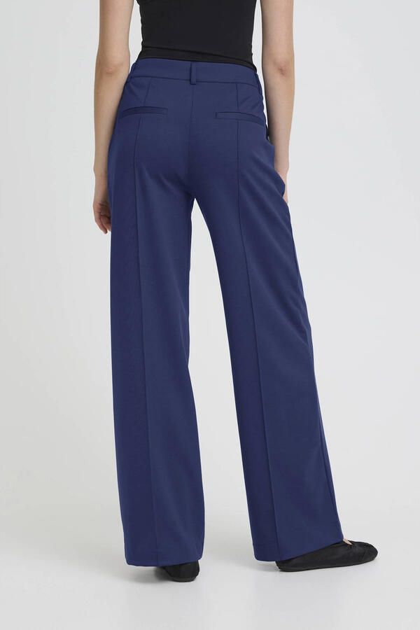 ICHI wide leg regular waist broek donkerblauw - Foto 2