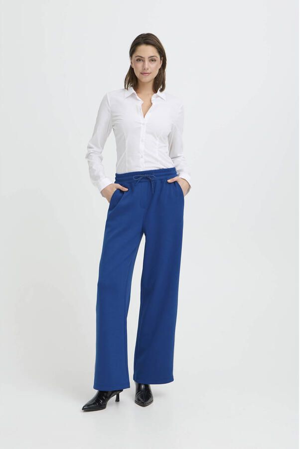 ICHI wide leg regular waist broek donkerblauw
