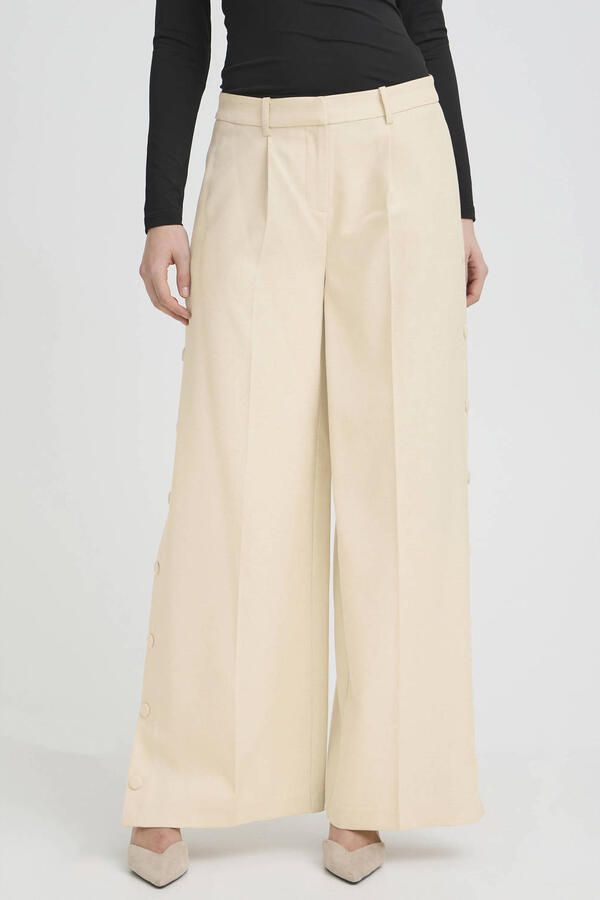 ICHI wide leg regular waist broek ecru