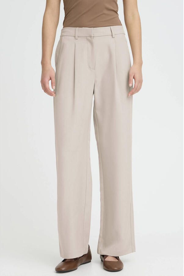 ICHI wide leg regular waist broek ecru