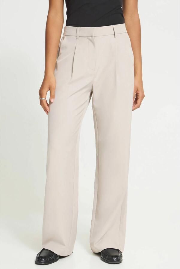 ICHI wide leg regular waist broek ecru - Foto 3