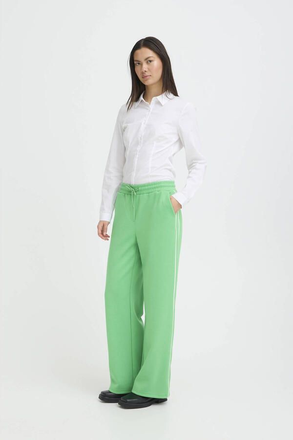ICHI wide leg regular waist broek groen - Foto 3