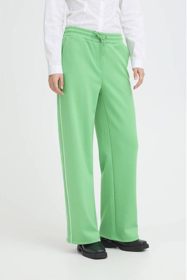 ICHI wide leg regular waist broek groen