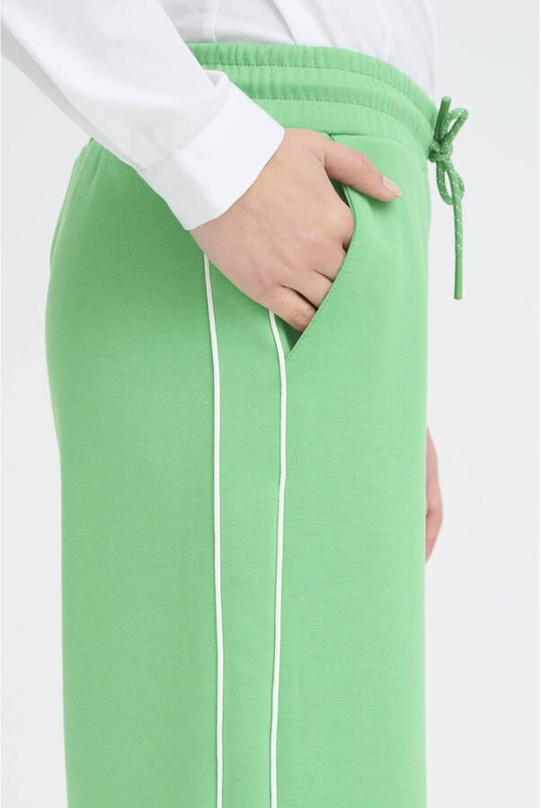 ICHI wide leg regular waist broek groen - Foto 2