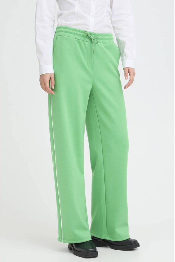 ICHI wide leg regular waist broek groen - Foto 2