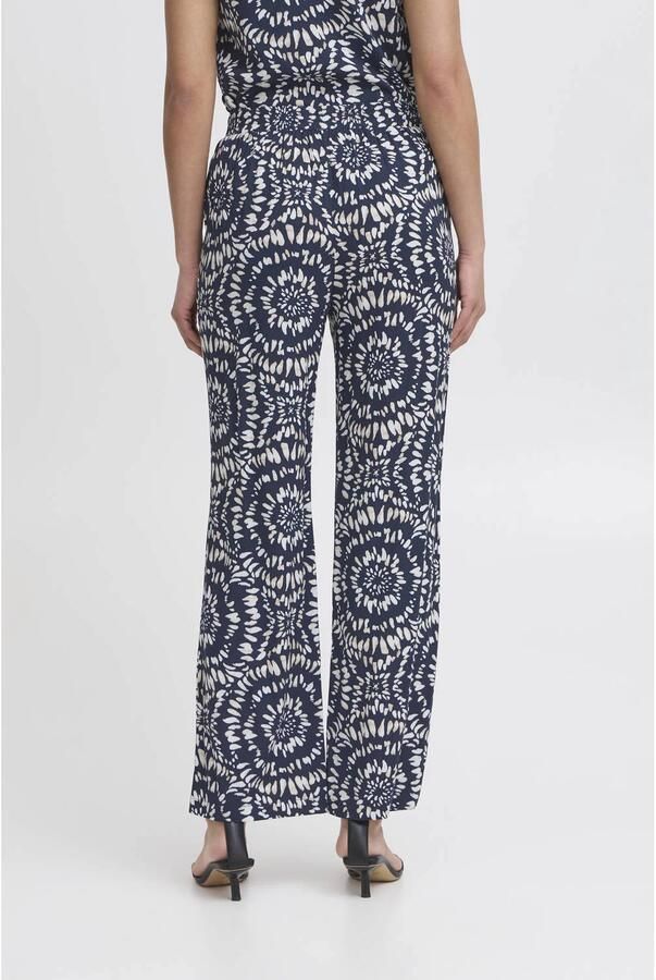 ICHI wide leg regular waist casual broek donkerblauw - Foto 2