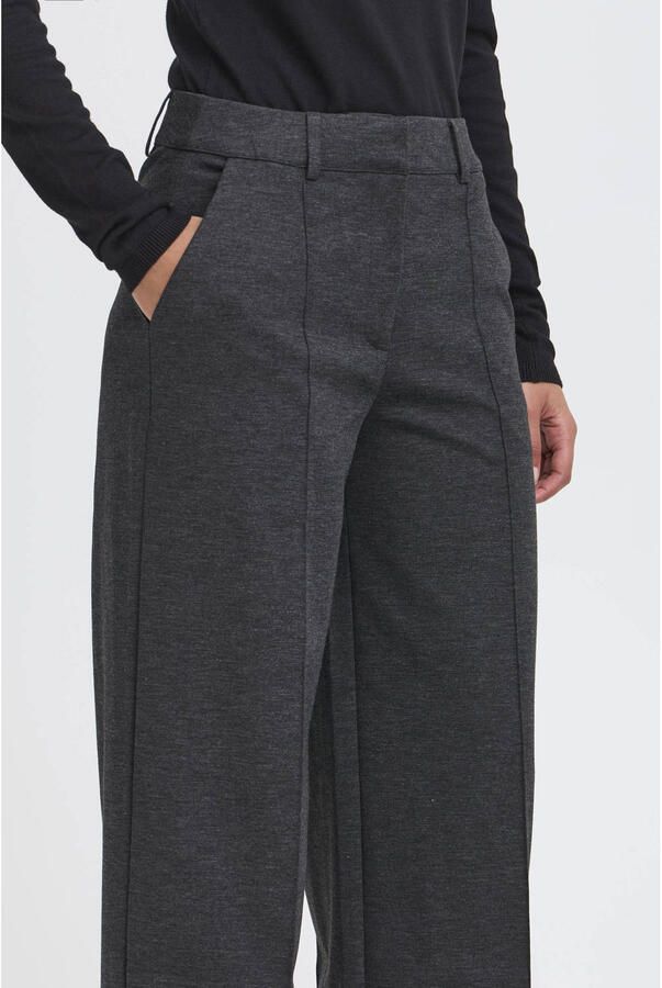 Ichi Wide leg stoffen broek met vaste persplooien model 'KATE'