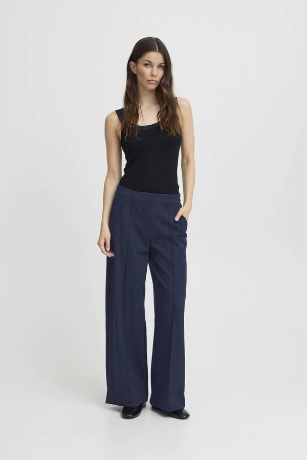 Ichi Blauwe effen broek met ritssluiting Blue Dames - Foto 2
