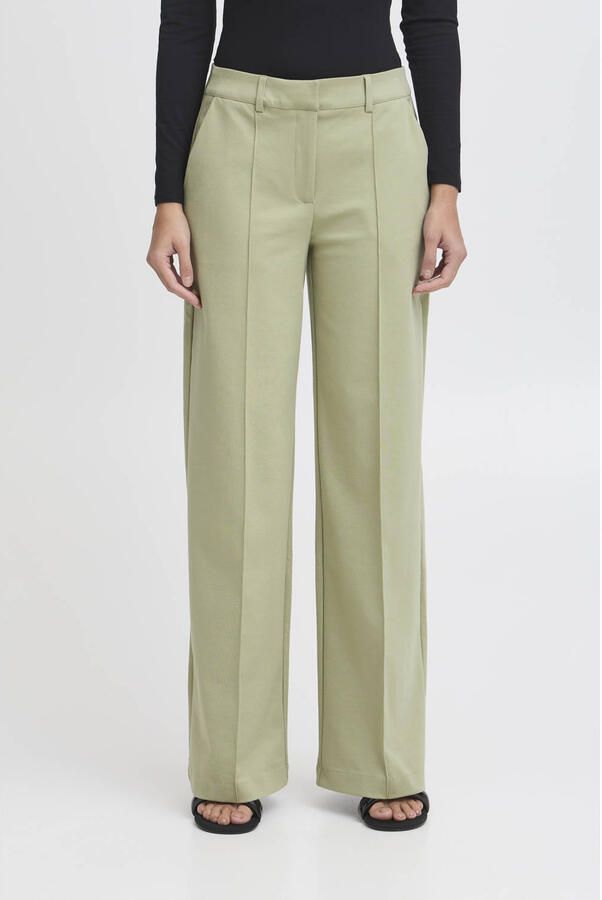 ICHI wide leg regular waist pantalon lichtgroen - Foto 3