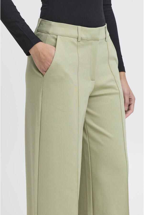 ICHI wide leg regular waist pantalon lichtgroen - Foto 2