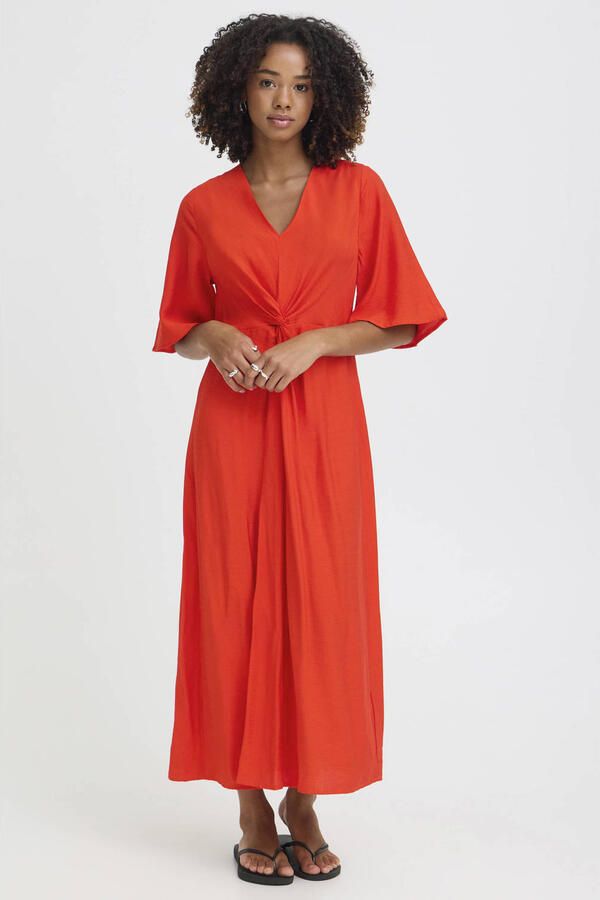 Ichi midi-jurk van viscosemix met vlindermouwen model 'MELDA'