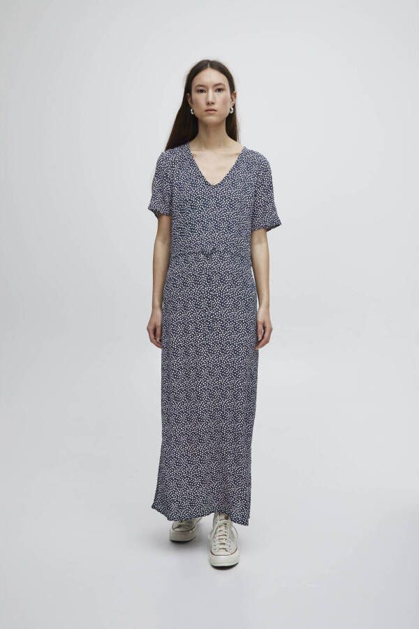 ICHI maxi jurk IHMARRAKECH met all over print donkerblauw wit
