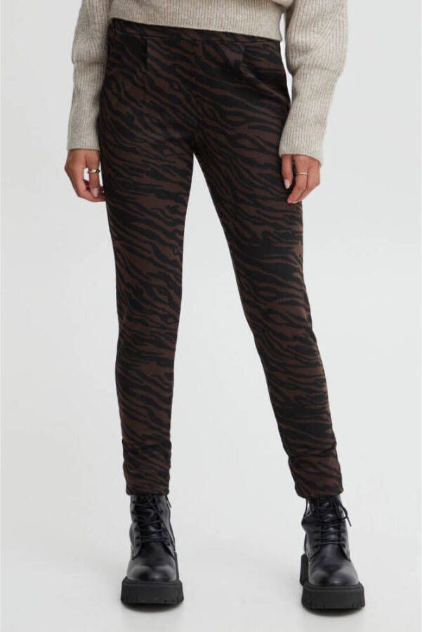 ICHI regular fit pantalon IHKATE ZEBRON PA met zebraprint donkerbruin zwart