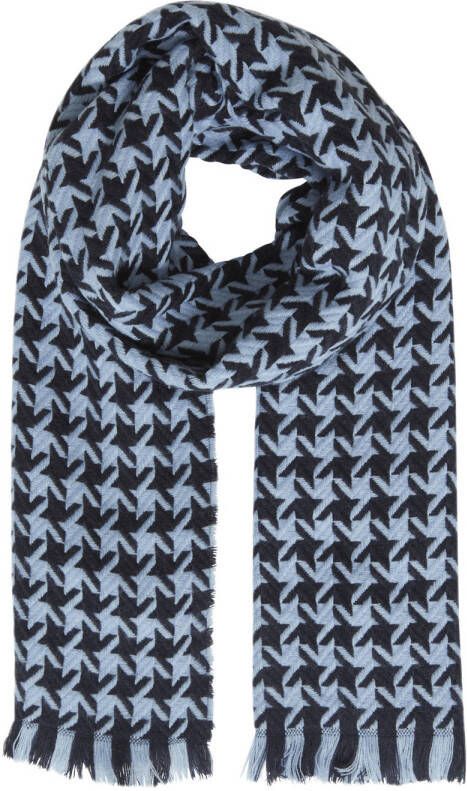 ICHI sjaal IAVANJA met pied-de-poule print zwart blauw