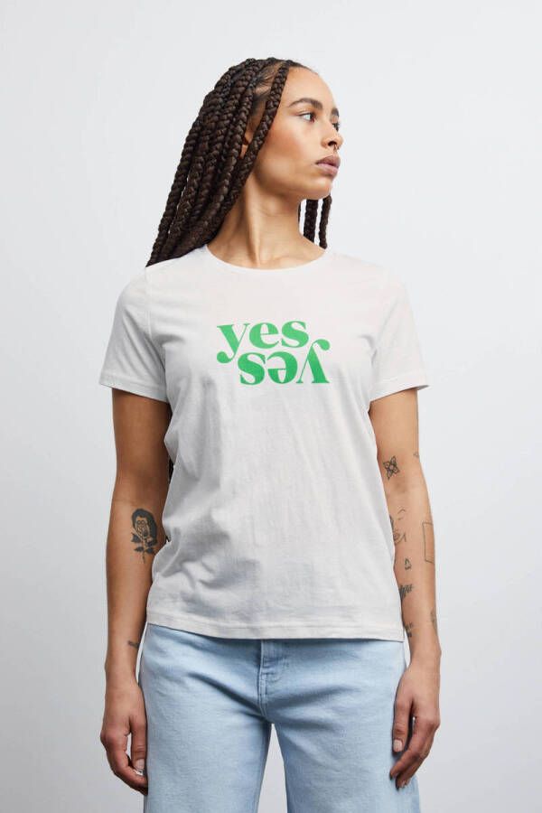 ICHI T-shirt IHKAMILLE met tekst wit groen