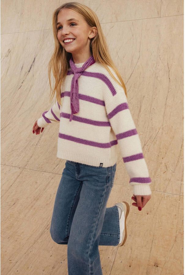 Indian Blue Jeans aansluitende gebreide gestreepte trui beige - Foto 2