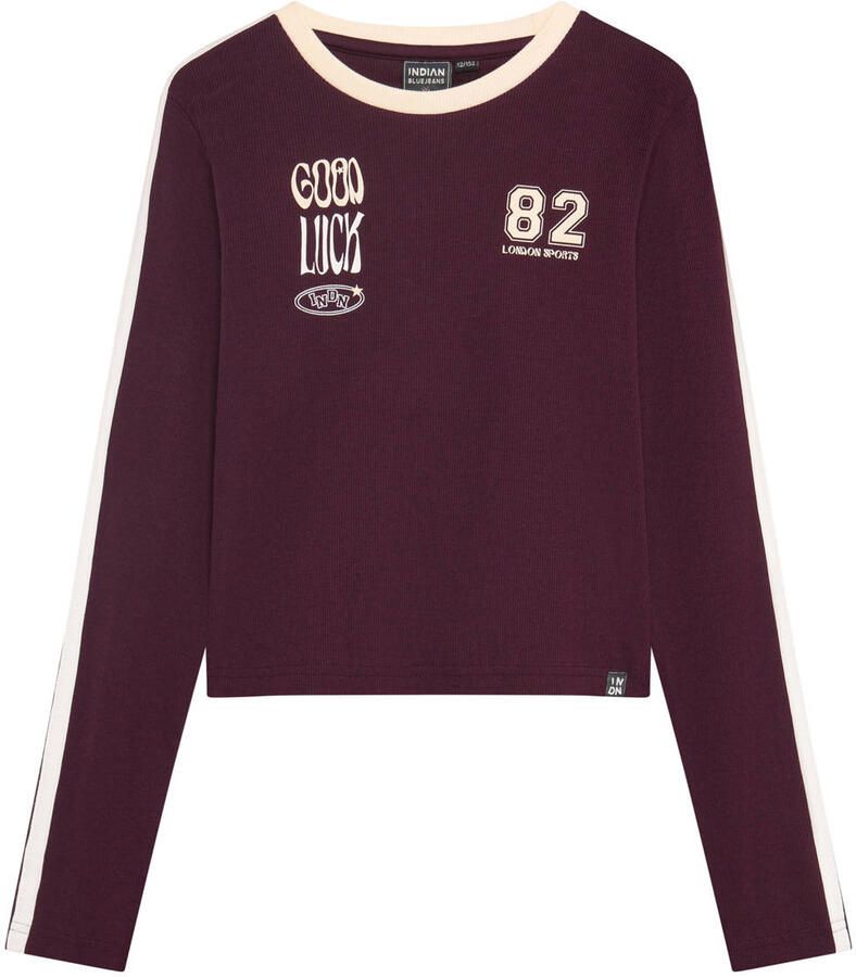 Indian Blue Jeans aansluitende longsleeve met print donkerrood