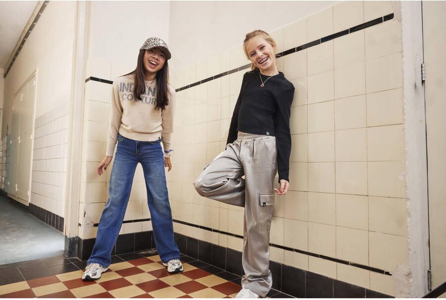 INDIAN BLUE JEANS Meisjes Broeken Wide Shiny Cargo Pants Zilver - Foto 3