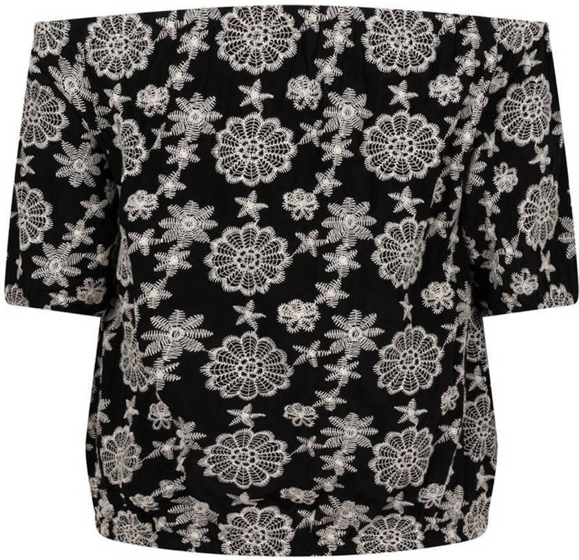 Indian Blue Jeans off shoulder top met all over print zwart ecru