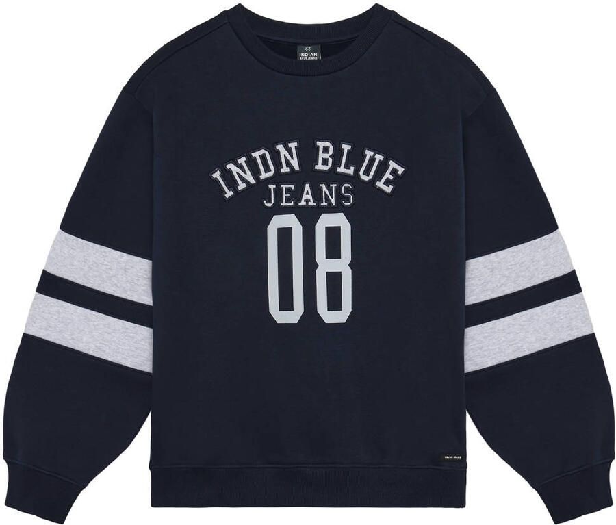 Indian Blue Jeans oversized sweater met print donkerblauw Printopdruk