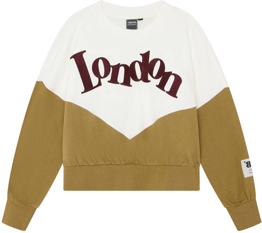 Indian Blue Jeans oversized sweater met tekst groen offwhite