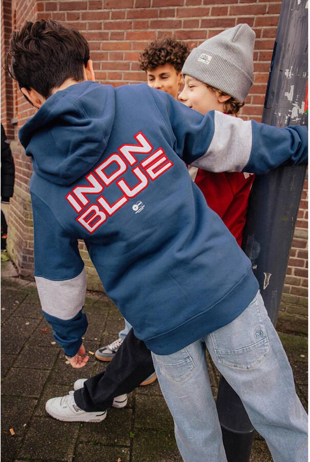 Indian Blue Jeans rechtvallende hoodie met backprint donkerblauw grijs Sweater - Foto 2