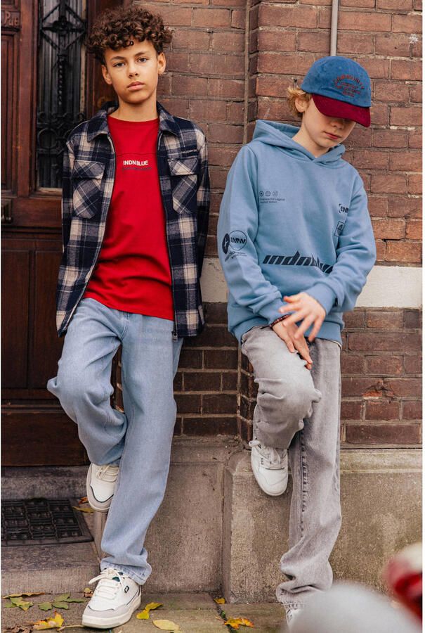 Indian Blue Jeans rechtvallende hoodie met tekst lichtblauw Sweater Printopdruk