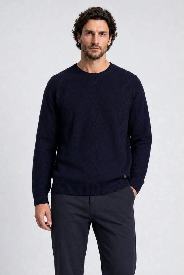 Indigold regular fit gebreide trui met wol navy