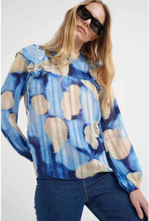Inwear top SecialIW van gerecycled polyester blauw ecru