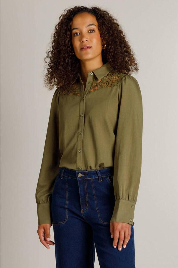 Ivy Beau blouse met kant groen