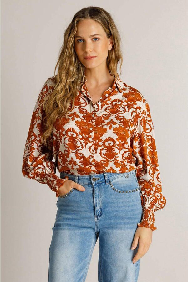 Ivy Beau blouse met print cognac