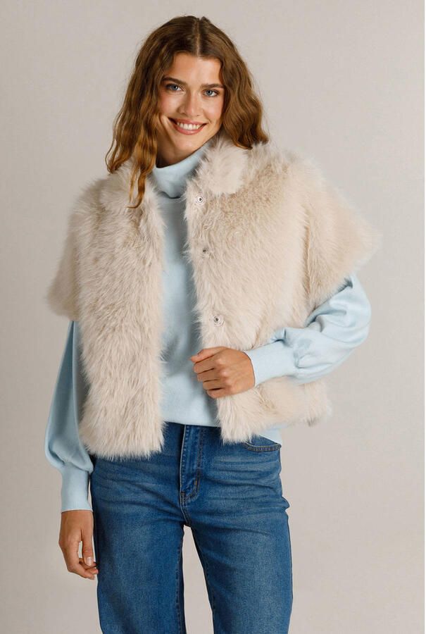 Ivy Beau faux fur jas ecru