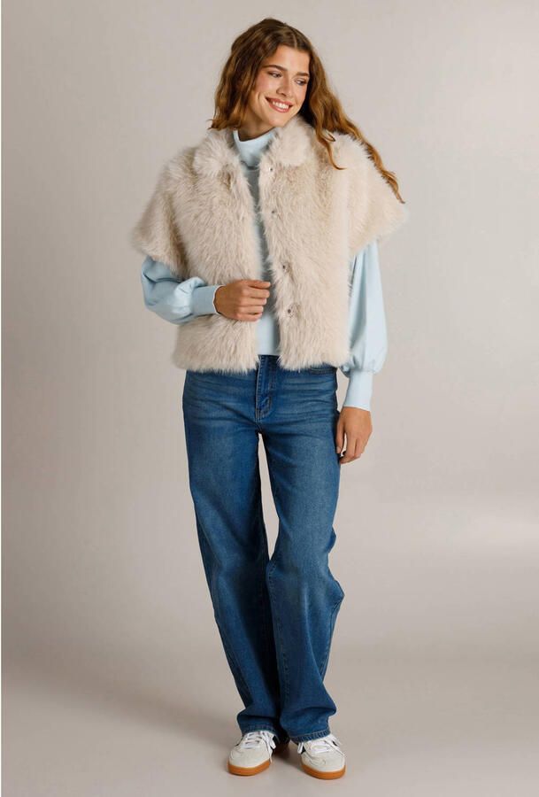 Ivy Beau faux fur jas ecru - Foto 3
