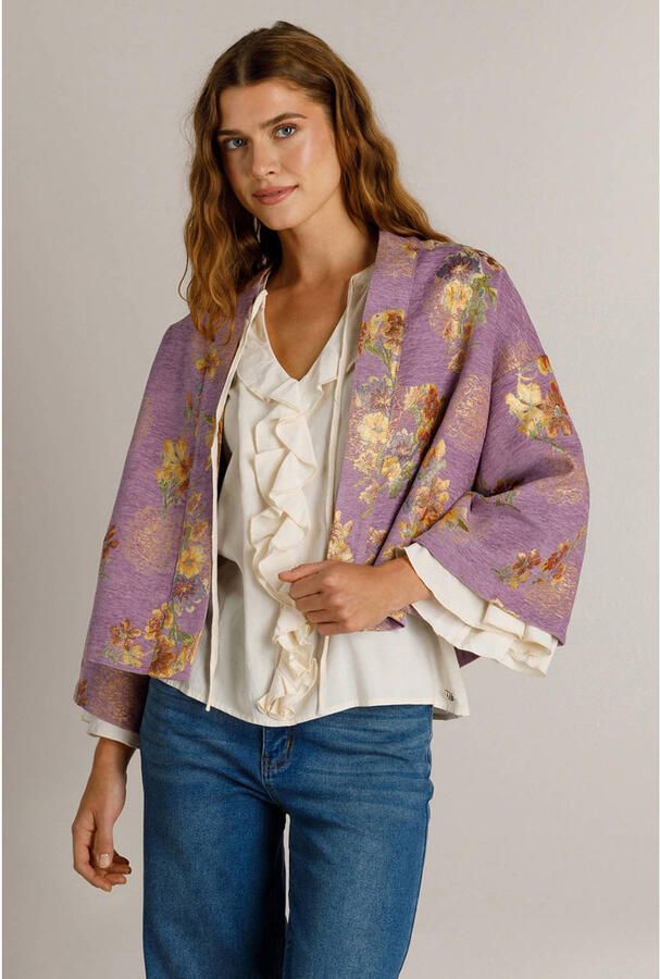 Ivy Beau gebloemd kimono vest met lurex lila