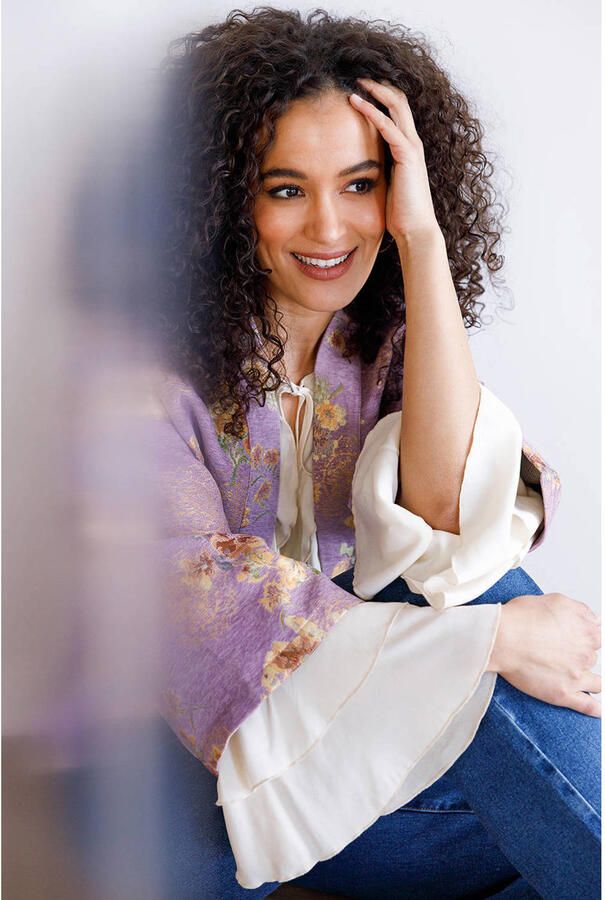 Ivy Beau gebloemd kimono vest met lurex lila - Foto 2