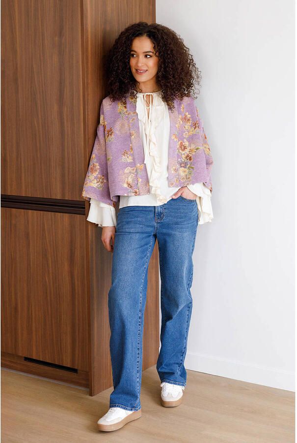 Ivy Beau gebloemd kimono vest met lurex lila - Foto 3