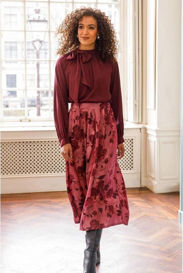 Ivy Beau gebloemde midi A-lijn rok roze - Foto 2