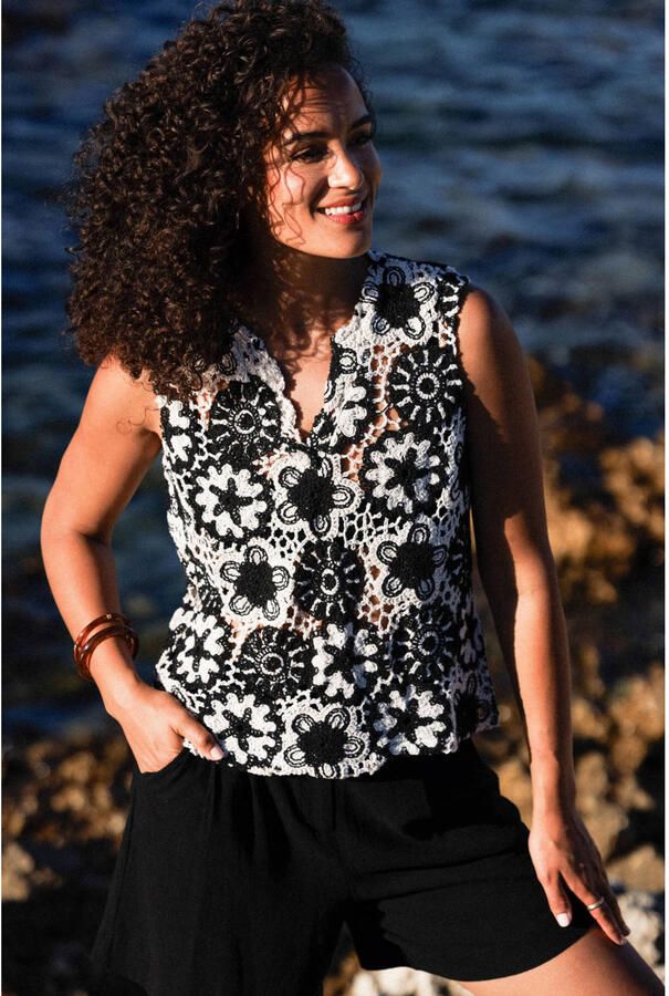 Ivy Beau gebloemde top crochet wit - Foto 2
