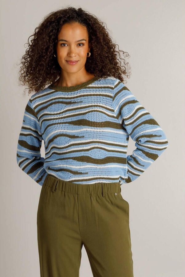 Ivy Beau gebreide gestreepte trui blauw