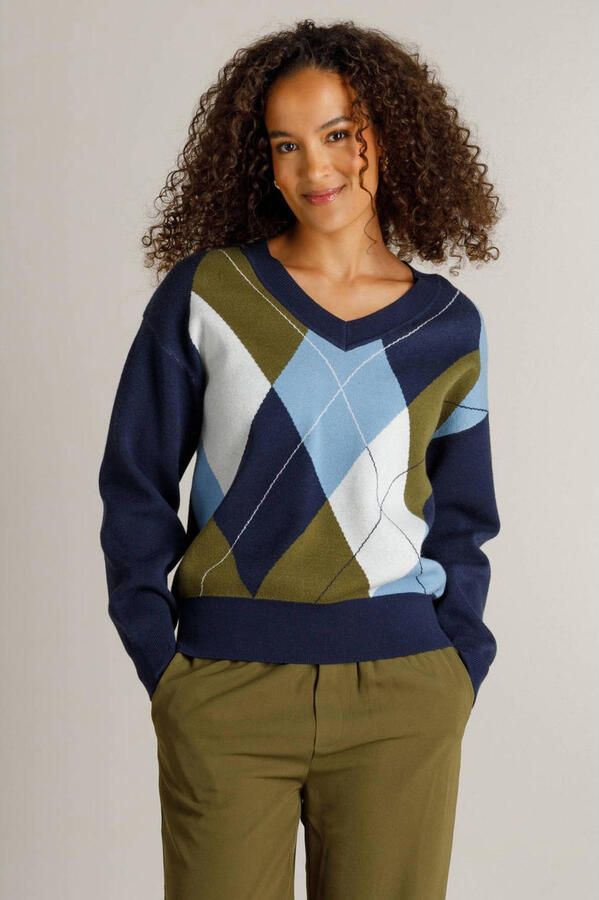 Ivy Beau gebreide trui met print donkerblauw